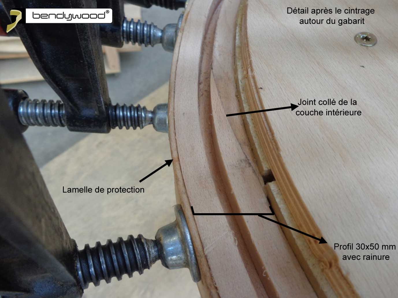 Détail après cintrage au gabarit - Lustre Bendywood®
